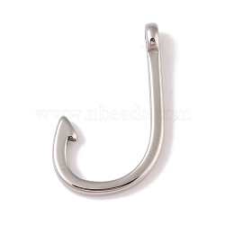 Non-Tarnish 304 Stainless Steel Hook Clasps, Fish Hook Charms, For Leather Cord Bracelets Making, Hook, Polished, Stainless Steel Color, 38x24.5x6.5mm, Hole: 4mm(STAS-C109-14B-P)