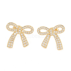 Brass Micro Pave Clear Cubic Zirconia Stud Earrings for Women, Bowknot, Real 18K Gold Plated, 16x17.5mm(EJEW-S225-13G)