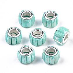 Opaque Resin European Beads, Large Hole Beads, with Silver Color Plated Double Brass Cores, Faceted, AB Color Plated, Column, Pale Turquoise, 11.5x8mm, Hole: 5mm(RPDL-Q023-A-A05)