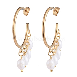 Dangle Chandelier Earrings, with Natural Cultured Freshwater Pearl Beads, 304 Stainless Steel Stud Earring Findings and Brass Findings, Golden, White, 47x37x6mm, Pin: 0.6mm(X-EJEW-JE04105-01)