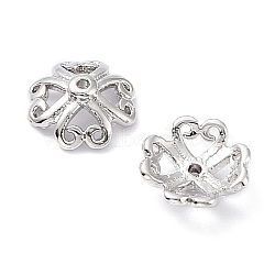 Brass Bead Caps, 4-Petal, Clover, Real Platinum Plated, 7x2.5mm, Hole: 0.6mm(KK-A183-87P)