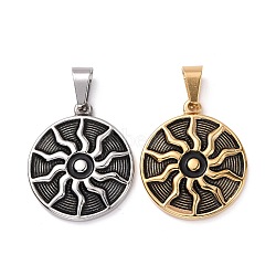 304 Stainless Steel Pendants, Flat Round with Sun, Mixed Color, 29x25x3mm, Hole: 9x4mm(STAS-G195-35)