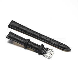 Leather Watch Bands, with 304 Stainless Steel Clasps, Black, 82~115x14x4~4.5mm(WACH-F017-05I)