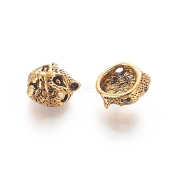 Tibetan Style Alloy Beads, Leopard Head, Antique Golden, 11x10x6.5mm, Hole: 1.8mm(PALLOY-E565-03AG)