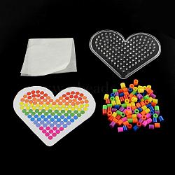 Heart DIY Melty Beads Fuse Beads Sets: Fuse Beads, ABC Pegboards, Cardboard Templates, and Ironing Paper, Mixed Color, 75x90mm(DIY-R040-33)