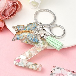 Resin & Acrylic & Faux Suede Tassel Keychain, with Alloy Clasp and Iron Rings, Letter Z, 0.9cm(KEYC-YW00126-26)