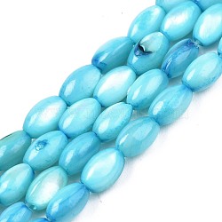 Freshwater Shell Beads Strands, Dyed, Oval, Deep Sky Blue, 4~5x2.5~4mm, Hole: 0.6mm, about 77~79pcs/strand, 14.57 inch~15.16 inch(37cm~38.5cm)(SHEL-T009-B15-05)