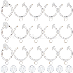 30Pcs Brass Clip-on Hoop Earring Findings, with Loop, with 30Pcs Silicone Pads, Silver, 17.5x13x1.5mm, Hole: 2.2mm, Pin: 0.7mm(KK-SP0001-24S)