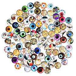 100Pcs 5 Styles Glass Cabochons, Flat Round with Pattern, Mixed Color, 20pcs/style(GLAA-SZ0001-39)