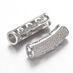 Brass Micro Pave Cubic Zirconia Tube Beads, Large Hole Beads, Clear, Platinum, 25.1x8.6x7.5mm, Hole: 4.5mm(ZIRC-N025-13P)