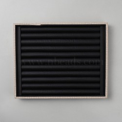 Rectangle Wood Finger Rings Display Trays, with PU Leather Inside, for Finger Rings Organizer Holder, Black, 21x26x3cm(RDIS-WH0016-11)