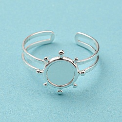 304 Stainless Steel Open Cuff Finger Ring Cabochon Settings, Bezel Cup Ring Settings, Helm, 925 Sterling Silver Plated, Inner Diameter: 18mm, Tray: 6.5mm(STAS-T060-10S)