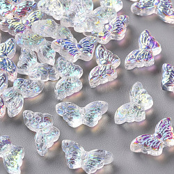 Transparent Glass Beads, with Glitter Powder, AB Color Plated, Butterfly, Clear AB, 8x15x4.5mm, Hole: 1mm(GLAA-S190-018B-01)