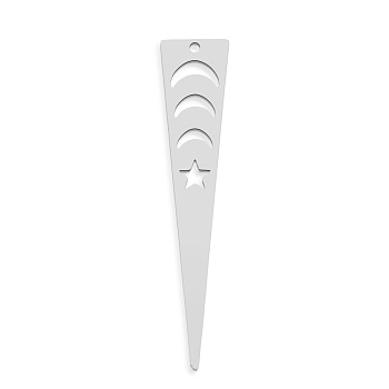 201 Stainless Steel Pendants, Laser Cut, Triangle with Star, Stainless Steel Color, 48x10x1mm, Hole: 1.4mm