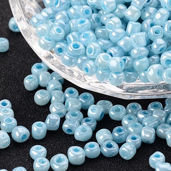 Glass Seed Beads, Ceylon, Round, Pale Turquoise, 4mm, Hole: 1.5mm, about 1000pcs/100g