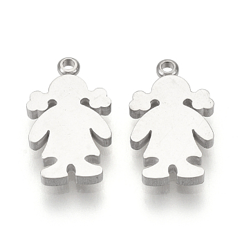 201 Stainless Steel Charms, Girl Silhouette Pendants, Stainless Steel Color, 12x7x1.5mm, Hole: 1mm