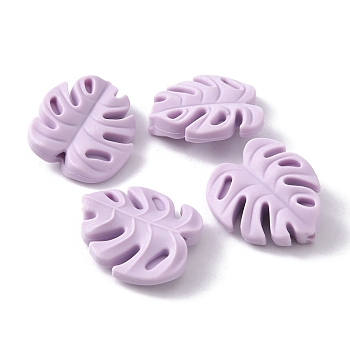 Food Grade Eco-Friendly Silicone Beads, Chewing Beads For Teethers, DIY Nursing Necklaces Making, Monstera Leaf, Plum, 23x21x7mm, Hole: 2mm