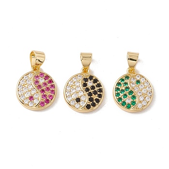 Brass Micro Pave Cubic Zirconia Charms Real 18K Gold Plated, Cadmium Free & Lead Free, Yinyang, Mixed Color, 14x12x3mm, Hole: 3x4mm