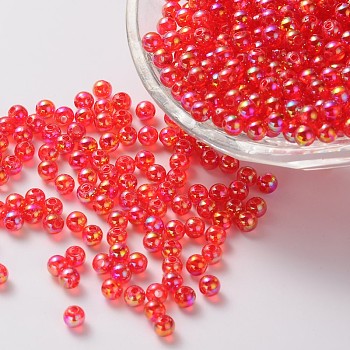Eco-Friendly Transparent Acrylic Beads, Round, AB Color, Red, 10mm, Hole: 1.8mm, about 1000pcs/500g