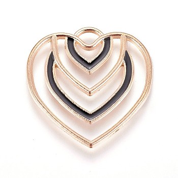 Zinc Alloy Pendants, with Enamel, Heart, Light Gold, Black, 23x23x1mm, Hole: 2mm