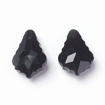 Faceted Glass Pendants, Leaf, Black, 16x11x6mm, Hole: 1.5mm