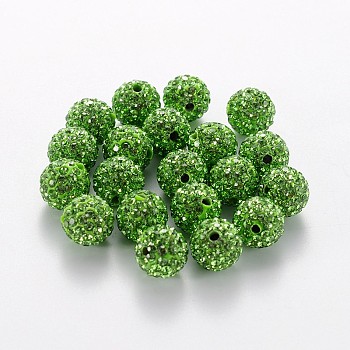 Middle East Rhinestone Beads, Polymer Clay Inside, Round, Lawn Green, 10mm, PP11(1.7~1.8mm), Hole: 1.5mm