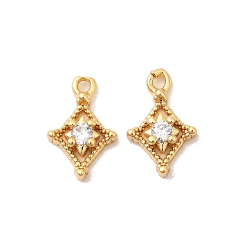 Brass Micro Pave Cubic Zirconia Pendants, Rhombus Charms, Nickel Free, Real 18K Gold Plated, 10x6.5x2mm, Hole: 1mm