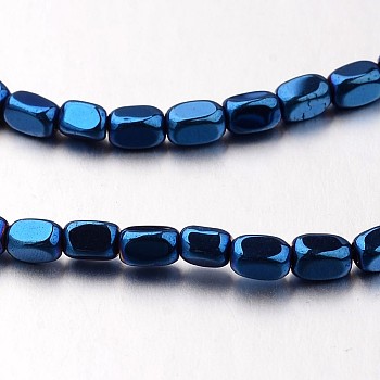 Electroplate Non-magnetic Synthetic Hematite Bead Strands, Cuboid, Blue Plated, 4x3x3mm, Hole: 1mm, about 90pcs/strand, 15.7 inch