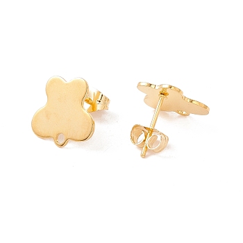 201 Stainless Steel Stud Earring Findings, with 304 Stainless Steel Pins, Horizontal Loops and Ear Nuts, Butterfly, Real 24K Gold Plated, 12x12.5mm, Hole: 1.6mm, Pin: 0.8mm