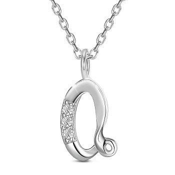 SHEGRACE Rhodium Plated 925 Sterling Silver Initial Pendant Necklaces, with Grade AAA Cubic Zirconia and Cable Chains, Platinum, Letter.Q, 15.74 inch(40cm)