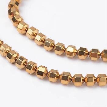 Non-Magnetic Synthetic Hematite Beads Strands, Golden Plated, 4x4mm, Hole: 0.8mm, about 100pcs/strand, 15.7 inch