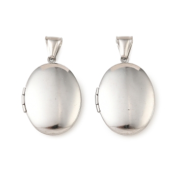 316 Stainless Steel Locket Pendants, Oval Charms, with 304 Stainless Steel Snap on Bails, Long-Lasting Plated, Stainless Steel Color, 33.5x24x6.5mm, Hole: 8.5x4mm, Inner Diameter: 23x16mm