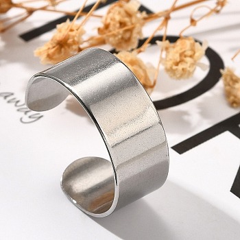 316 Surgical Stainless Steel Open Cuff Rings, Wide Band Rings for Women, Stainless Steel Color, 8mm, Adjustable