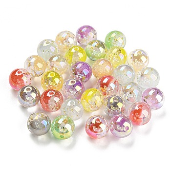 Transparent Acrylic Beads, with Gradient Color, Gold Foil Inside, Round, Mixed Color, 12.5x12mm, Hole: 2mm
