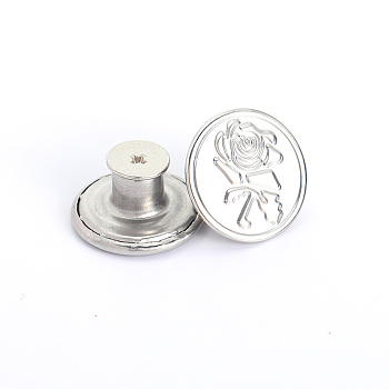Alloy Button Pins for Jeans, Nautical Buttons, Garment Accessories, Round with Rose, Platinum, 17mm
