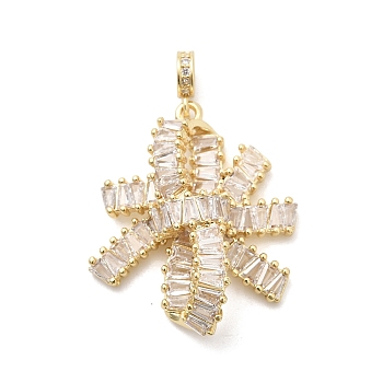 Brass Pave Clear Cubic Zirconia European Dangle Charms, Bowknot Large Hole Pendants, Long-Lasting Plated, Rack Plating, Lead Free & Cadmium Free, Real 18K Gold Plated, 37mm, Hole: 3mm