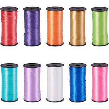 Polyester Balloons Ribbon, Curling Ribbon, for Party Decoration, Mixed Color, 5x0.1mm, about 100yards/roll(91.44m/roll), 10roll/set