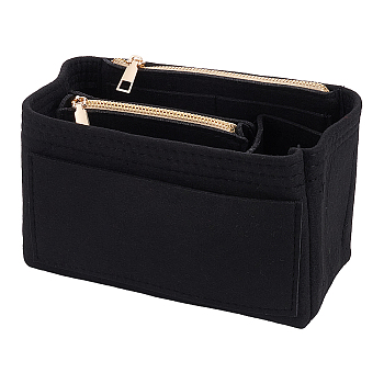Wool Felt Purse Organizer Insert, Makeup Bag in Bag Accessories, with Small Zipper Pouch, Black, 21.5x11x13cm