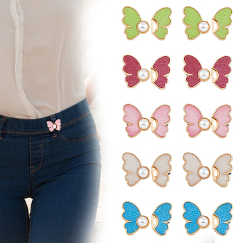 10Pcs 5 Colors Butterfly Alloy Enamel Adjustable Jean Button Pins, Waist Tightener, with Resin Imitation Pearl, Sewing Fasteners for Garment Accessories, Mixed Color, 33.5mm, 25.5x20.5x6mm & 25.5x16x3.5mm, 2pcs/color