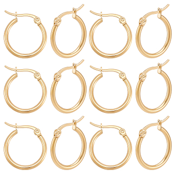 12 Pairs 304 Stainless Steel Hoop Earrings, Hypoallergenic Earrings, Ring Shape, Real 18K Gold Plated, 20x2mm, 12 Gauge, Pin: 1x0.7mm
