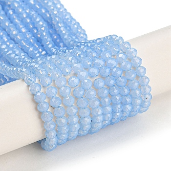 Baking Painted Transparent Glass Beads Strands, Imitation Opalite, Faceted, Round, Cornflower Blue, 3.5x3mm, Hole: 0.7mm, about 117pcs/strand, 14.17~14.37 inch(36~36.5cm)