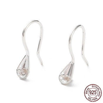 Sterling Silver Teardrop Earring Hooks, Ear Wire with Pinch Bails for Half Drilled Beads, with S925 Stamp, Silver, 22 Gauge, 15x3.5mm, Pin: 0.7mm and 0.6mm