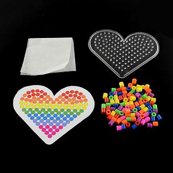 Heart DIY Melty Beads Fuse Beads Sets: Fuse Beads, ABC Pegboards, Cardboard Templates, and Ironing Paper, Mixed Color, 75x90mm