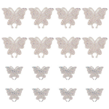 16Pcs 2 Style Butterfly Resin Rhinestone Stickers, Self Adhesive Appliques, Costume Accessories, for Clothes, Bag Pants, Shoes, Car, Clear AB, 40~62x50~72x1.5mm, 8pcs/style
