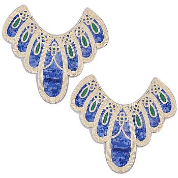 Computerized Embroidery Cloth Sew on Patches, Bohemian Style Glittered Sequin Appliques, Garment Decoration, Blue, 310x340x1.5mm