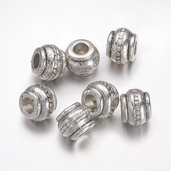 Tibetan Style European Large Hole Beads, Lead Free & Cadmium Free, Barrel, Antique Silver, about 9mm long, 9mm wide, 7mm thick, hole: 4mm