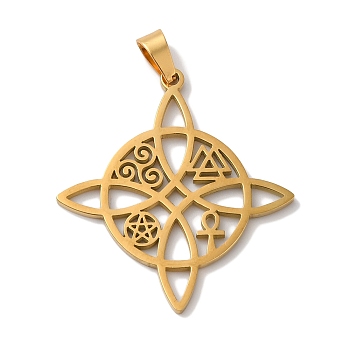 304 Stainless Steel Pendants, Laser Cut, Knot Charm, Real 18K Gold Plated, 30.5x28x1mm, Hole: 6x3mm