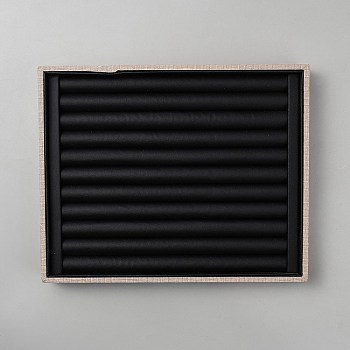 Rectangle Wood Finger Rings Display Trays, with PU Leather Inside, for Finger Rings Organizer Holder, Black, 21x26x3cm