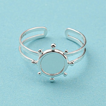 304 Stainless Steel Open Cuff Finger Ring Cabochon Settings, Bezel Cup Ring Settings, Helm, 925 Sterling Silver Plated, Inner Diameter: 18mm, Tray: 6.5mm