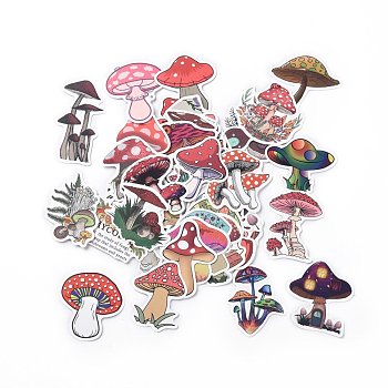 50Pcs Cartoon Mushroom Paper Sticker Label Set, Adhesive Label Stickers, for Suitcase & Skateboard & Refigerator Decor, Pink, 56~74x29~62x0.3mm